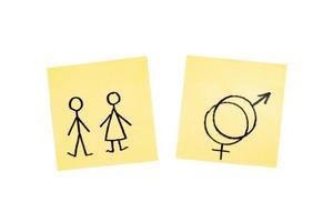 Geschlechtsaufkleber männlich und weiblich isoliert auf weißem Hintergrund foto