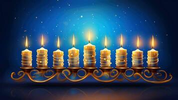 Chanukka festlich Feier Konzept, glühen von das Menora mit leuchtenden Kerzen und Stern, generativ ai Illustration foto