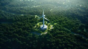 generativ ai, Wind Turbinen im ein Feld, Grün Bauernhof Landschaft. ökologisch umweltfreundlich Leistung Generation. verlängerbar Energie Quelle. foto