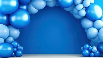 generativ ai, Bogen von Blau Luftballons. Geburtstag Party zum Junge 3d Hintergrund, Dusche. Attrappe, Lehrmodell, Simulation, Vorlage zum Begrüßung Karte. foto