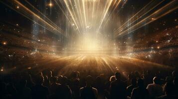 generativ ai, Menschen Menge auf Musik- Felsen Festival Konzert im Stadion, groß Bühne zündete durch Scheinwerfer. foto