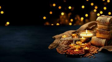 Verpackung Diwali Geschenk behindert mit festlich Artikel Hintergrund mit leeren Raum zum Text foto