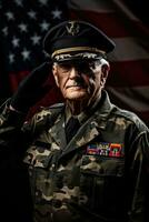 dekoriert Veteranen im Uniform salutieren Hintergrund mit leeren Raum zum Text foto