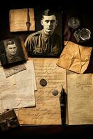 handgeschrieben Briefe und Postkarten von Veteranen isoliert auf ein nostalgisch Gradient Hintergrund foto