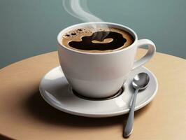 ein Tasse von Kaffee auf ein Untertasse mit ein Löffel. ai generiert foto