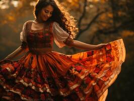 Foto von emotional dynamisch Pose Mexikaner Frau im Herbst ai generativ