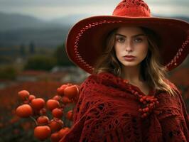 Foto von emotional dynamisch Pose Mexikaner Frau im Herbst ai generativ