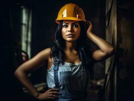 Foto Schuss von ein natürlich Frau Arbeiten wie ein Konstruktion Arbeiter ai generativ