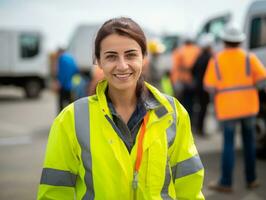 Foto Schuss von ein natürlich Frau Arbeiten wie ein Konstruktion Arbeiter ai generativ