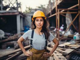 Foto Schuss von ein natürlich Frau Arbeiten wie ein Konstruktion Arbeiter ai generativ