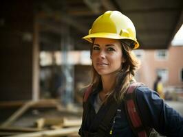 Foto Schuss von ein natürlich Frau Arbeiten wie ein Konstruktion Arbeiter ai generativ