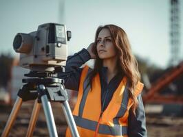 Foto Schuss von ein natürlich Frau Arbeiten wie ein Konstruktion Arbeiter ai generativ