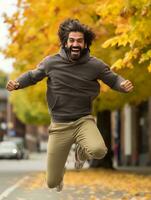 Foto von emotional dynamisch Pose Brasilianer Mann im Herbst ai generativ