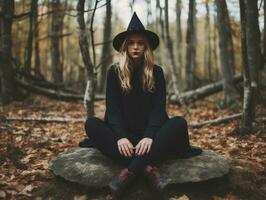 Frau gekleidet wie ein Hexe zum Halloween ai generativ foto