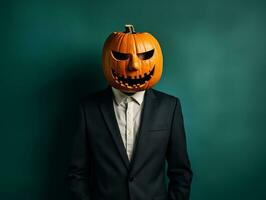 Mann im ein Halloween Kostüm mit ein spielerisch Pose ai generativ foto
