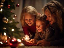 das Familie genießt feiern Weihnachten Vorabend zusammen ai generativ foto