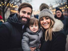 das Familie genießt feiern Weihnachten Vorabend zusammen ai generativ foto