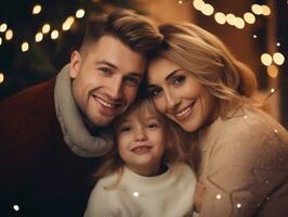 das Familie genießt feiern Weihnachten Vorabend zusammen ai generativ foto