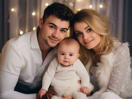 das Familie genießt feiern Weihnachten Vorabend zusammen ai generativ foto