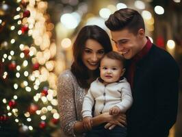 das Familie genießt feiern Weihnachten Vorabend zusammen ai generativ foto