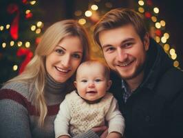 das Familie genießt feiern Weihnachten Vorabend zusammen ai generativ foto