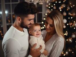 das Familie genießt feiern Weihnachten Vorabend zusammen ai generativ foto