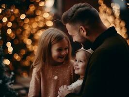 das Familie genießt feiern Weihnachten Vorabend zusammen ai generativ foto