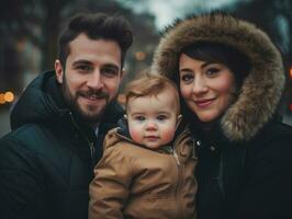 das Familie genießt feiern Weihnachten Vorabend zusammen ai generativ foto