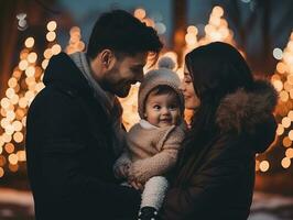 das Familie genießt feiern Weihnachten Vorabend zusammen ai generativ foto