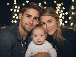 das Familie genießt feiern Weihnachten Vorabend zusammen ai generativ foto