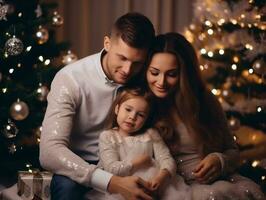 das Familie genießt feiern Weihnachten Vorabend zusammen ai generativ foto