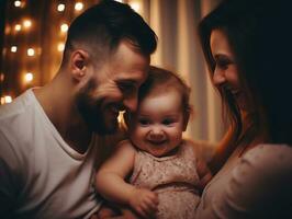 das Familie genießt feiern Weihnachten Vorabend zusammen ai generativ foto