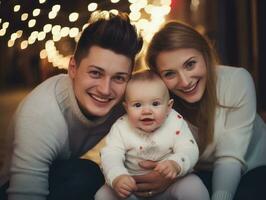 das Familie genießt feiern Weihnachten Vorabend zusammen ai generativ foto