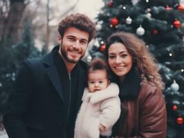 das Familie genießt feiern Weihnachten Vorabend zusammen ai generativ foto