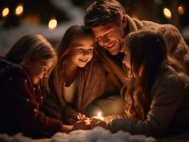 das Familie genießt feiern Weihnachten Vorabend zusammen ai generativ foto