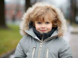 Kind genießt ein gemächlich gehen im ein Winter Tag ai generativ foto