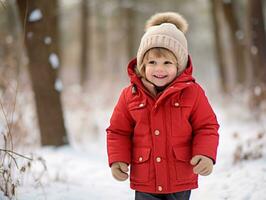 Kind genießt ein gemächlich gehen im ein Winter Tag ai generativ foto