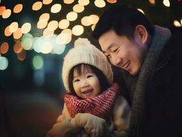 asiatisch Familie genießt feiern Weihnachten Vorabend zusammen ai generativ foto