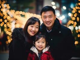 asiatisch Familie genießt feiern Weihnachten Vorabend zusammen ai generativ foto