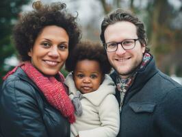 das interracial Familie genießt feiern Weihnachten Vorabend zusammen ai generativ foto