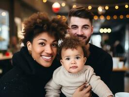 das interracial Familie genießt feiern Weihnachten Vorabend zusammen ai generativ foto