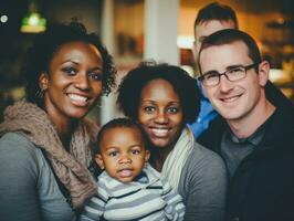 das interracial Familie genießt feiern Weihnachten Vorabend zusammen ai generativ foto