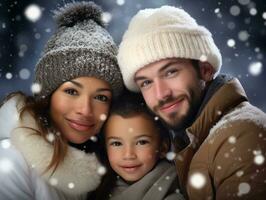 das interracial Familie genießt feiern Weihnachten Vorabend zusammen ai generativ foto