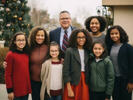 das interracial Familie genießt feiern Weihnachten Vorabend zusammen ai generativ foto