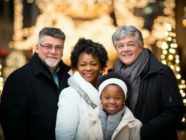 das interracial Familie genießt feiern Weihnachten Vorabend zusammen ai generativ foto