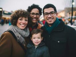 das interracial Familie genießt feiern Weihnachten Vorabend zusammen ai generativ foto