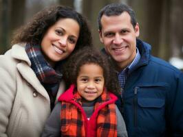 das interracial Familie genießt feiern Weihnachten Vorabend zusammen ai generativ foto