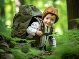 bezaubernd Baby erkunden das Natur ai generativ foto