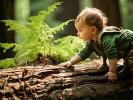 bezaubernd Baby erkunden das Natur ai generativ foto