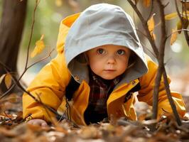 bezaubernd Baby erkunden das Natur ai generativ foto